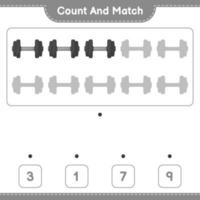 Count and match, count the number of Dumbbell and match with the right numbers. Educational children game, printable worksheet, vector illustration