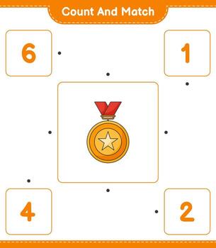 Count and match, count the number of Trophy and match with the right numbers. Educational children game, printable worksheet, vector illustration