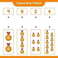 Count and match, count the number of Trophy and match with the right numbers. Educational children game, printable worksheet, vector illustration