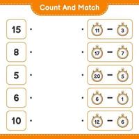 Count and match, count the number of Stopwatch and match with the right numbers. Educational children game, printable worksheet, vector illustration