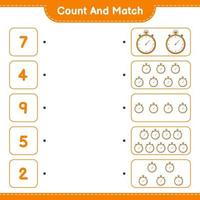 Count and match, count the number of Stopwatch and match with the right numbers. Educational children game, printable worksheet, vector illustration