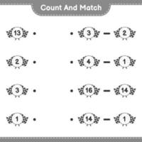 Count and match, count the number of Racing Flags and match with the right numbers. Educational children game, printable worksheet, vector illustration