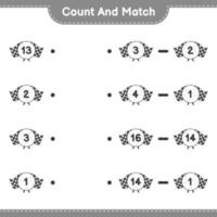 Count and match, count the number of Racing Flags and match with the right numbers. Educational children game, printable worksheet, vector illustration