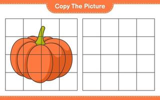 Copy the picture, copy the picture of Pumpkin using grid lines. Educational children game, printable worksheet, vector illustration