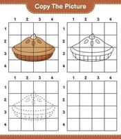 Copy the picture, copy the picture of Pie using grid lines. Educational children game, printable worksheet, vector illustration