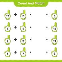 Count and match, count the number of Foam Finger and match with the right numbers. Educational children game, printable worksheet, vector illustration