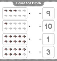 Count and match, count the number of Bicycle Helmet and match with the right numbers. Educational children game, printable worksheet, vector illustration