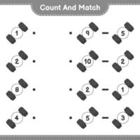 Count and match, count the number of Dumbbell and match with the right numbers. Educational children game, printable worksheet, vector illustration