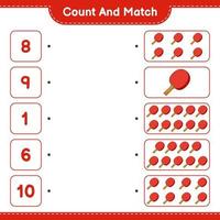 Count and match, count the number of Ping Pong Racket and match with the right numbers. Educational children game, printable worksheet, vector illustration