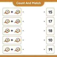 Count and match, count the number of Cap Hat and match with the right numbers. Educational children game, printable worksheet, vector illustration