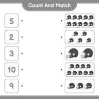 Count and match, count the number of Football Helmet and match with the right numbers. Educational children game, printable worksheet, vector illustration