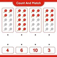 Count and match, count the number of Ping Pong Racket and match with the right numbers. Educational children game, printable worksheet, vector illustration