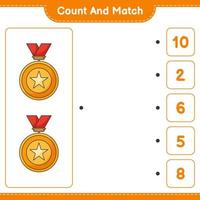 Count and match, count the number of Trophy and match with the right numbers. Educational children game, printable worksheet, vector illustration