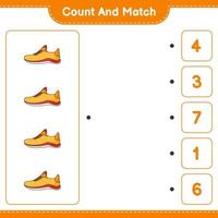 Count and match, count the number of Running Shoes and match with the right numbers. Educational children game, printable worksheet, vector illustration