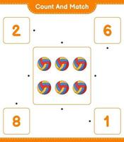 Count and match, count the number of Volleyball and match with the right numbers. Educational children game, printable worksheet, vector illustration