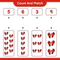 Count and match, count the number of Goalkeeper Gloves and match with the right numbers. Educational children game, printable worksheet, vector illustration