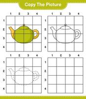 Copy the picture, copy the picture of Teapot using grid lines. Educational children game, printable worksheet, vector illustration