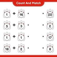 Count and match, count the number of Bowling Pin and match with the right numbers. Educational children game, printable worksheet, vector illustration