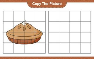 Copy the picture, copy the picture of Pie using grid lines. Educational children game, printable worksheet, vector illustration