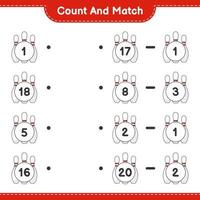 Count and match, count the number of Bowling Pin and match with the right numbers. Educational children game, printable worksheet, vector illustration