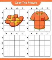 Copy the picture, copy the picture of Tshirt and Slippers using grid lines. Educational children game, printable worksheet, vector illustration