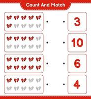 Count and match, count the number of Goalkeeper Gloves and match with the right numbers. Educational children game, printable worksheet, vector illustration