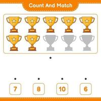 Count and match, count the number of Trophy and match with the right numbers. Educational children game, printable worksheet, vector illustration