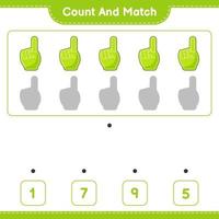 Count and match, count the number of Foam Finger and match with the right numbers. Educational children game, printable worksheet, vector illustration