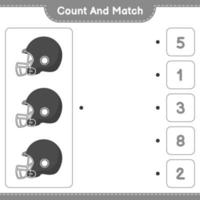 Count and match, count the number of Football Helmet and match with the right numbers. Educational children game, printable worksheet, vector illustration