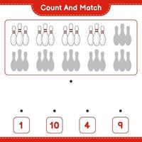 Count and match, count the number of Bowling Pin and match with the right numbers. Educational children game, printable worksheet, vector illustration