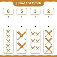 Count and match, count the number of Baseball Bat and match with the right numbers. Educational children game, printable worksheet, vector illustration