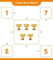 Count and match, count the number of Trophy and match with the right numbers. Educational children game, printable worksheet, vector illustration