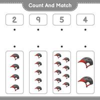 Count and match, count the number of Bicycle Helmet and match with the right numbers. Educational children game, printable worksheet, vector illustration