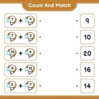 Count and match, count the number of Hockey Helmet and match with the right numbers. Educational children game, printable worksheet, vector illustration