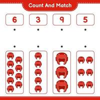 Count and match, count the number of Boxing Helmet and match with the right numbers. Educational children game, printable worksheet, vector illustration