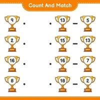 Count and match, count the number of Trophy and match with the right numbers. Educational children game, printable worksheet, vector illustration