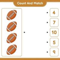 Count and match, count the number of Rugby Ball and match with the right numbers. Educational children game, printable worksheet, vector illustration