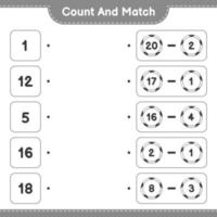 cuenta y empareja, cuenta el número de balones de fútbol y empareja con los números correctos. juego educativo para niños, hoja de cálculo imprimible, ilustración vectorial vector