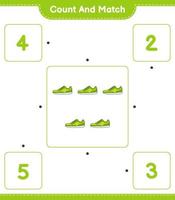 cuenta y combina, cuenta el número de zapatillas y combina con los números correctos. juego educativo para niños, hoja de cálculo imprimible, ilustración vectorial vector