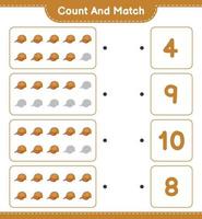 Count and match, count the number of Cap Hat and match with the right numbers. Educational children game, printable worksheet, vector illustration