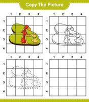 Copy the picture, copy the picture of Slippers using grid lines. Educational children game, printable worksheet, vector illustration