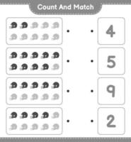 cuenta y empareja, cuenta el número de cascos de fútbol americano y empareja con los números correctos. juego educativo para niños, hoja de cálculo imprimible, ilustración vectorial vector