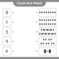 Count and match, count the number of Dumbbell and match with the right numbers. Educational children game, printable worksheet, vector illustration