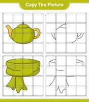 Copy the picture, copy the picture of Scarf and Teapot using grid lines. Educational children game, printable worksheet, vector illustration