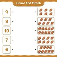 Count and match, count the number of Rugby Ball and match with the right numbers. Educational children game, printable worksheet, vector illustration