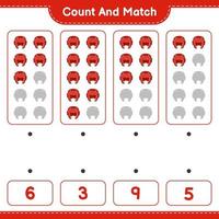 Count and match, count the number of Boxing Helmet and match with the right numbers. Educational children game, printable worksheet, vector illustration