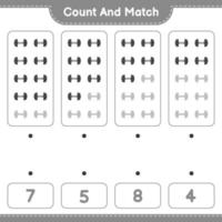 Count and match, count the number of Dumbbell and match with the right numbers. Educational children game, printable worksheet, vector illustration