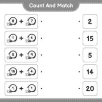 Count and match, count the number of Football Helmet and match with the right numbers. Educational children game, printable worksheet, vector illustration