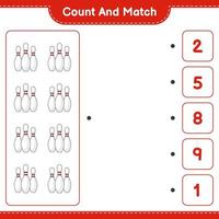 Count and match, count the number of Bowling Pin and match with the right numbers. Educational children game, printable worksheet, vector illustration