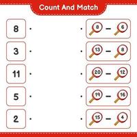 Count and match, count the number of Ping Pong Racket and match with the right numbers. Educational children game, printable worksheet, vector illustration